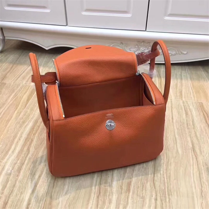 Hermes Lindy 26/30cm Bag Clemence Leather In Orange Silver-Metal High