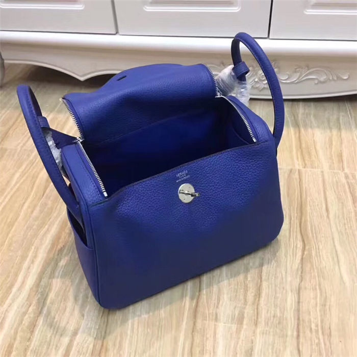 Hermes Lindy 26/30cm Bag Clemence Leather In Royal Blue Silver-Metal High