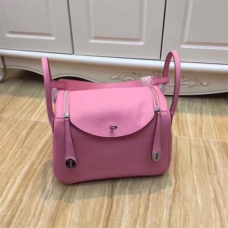 Hermes Lindy 26/30cm Bag Clemence Leather In Pink Silver-Metal High