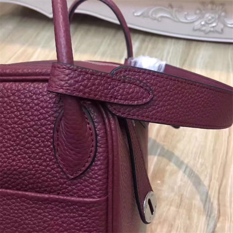 Hermes Lindy 26/30cm Bag Clemence Leather In Wine Silver-Metal High