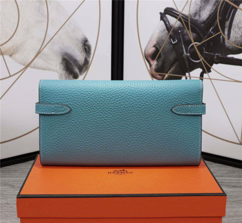 Hermes Kelly Classic Wallet Calfskin In Blue High