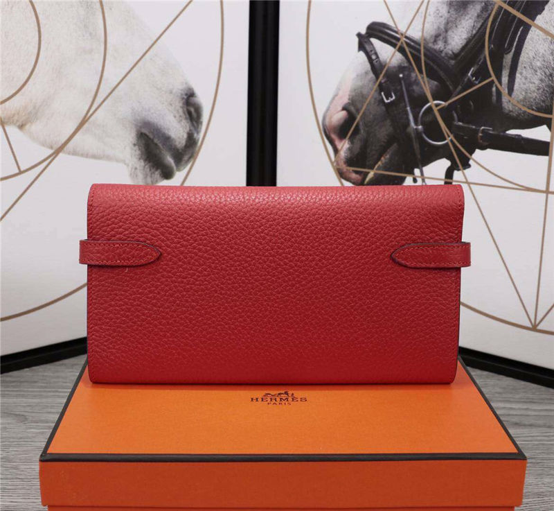 Hermes Kelly Classic Wallet Calfskin In Red High