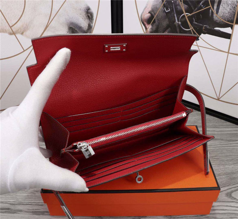 Hermes Kelly Classic Wallet Calfskin In Red High