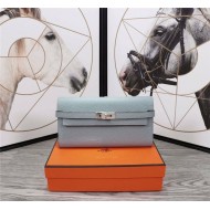 Hermes Kelly Classic Wallet Calfskin In Grey-Blue High