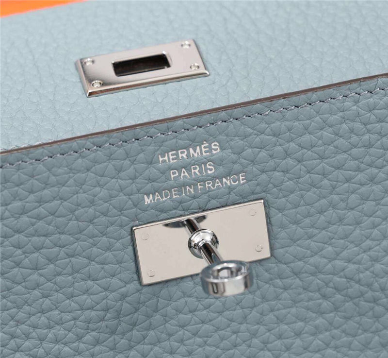 Hermes Kelly Classic Wallet Calfskin In Grey-Blue High