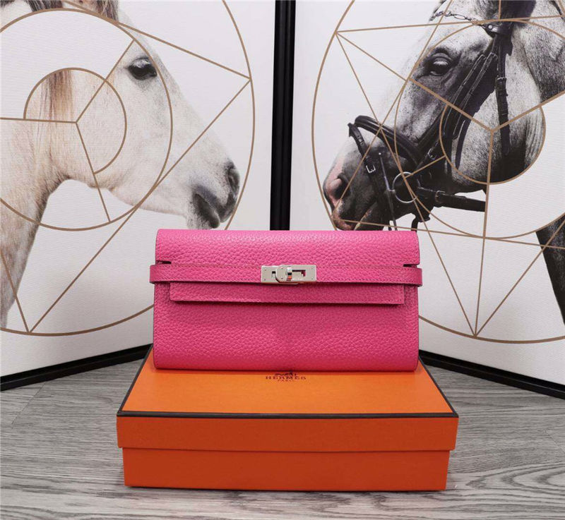 Hermes Kelly Classic Wallet Calfskin In Fuchsia High