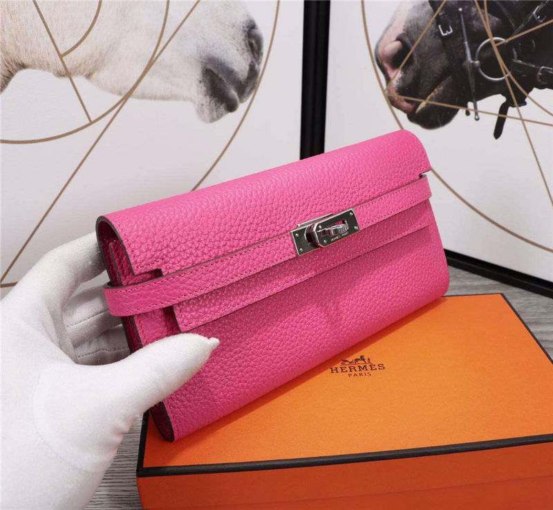 Hermes Kelly Classic Wallet Calfskin In Fuchsia High