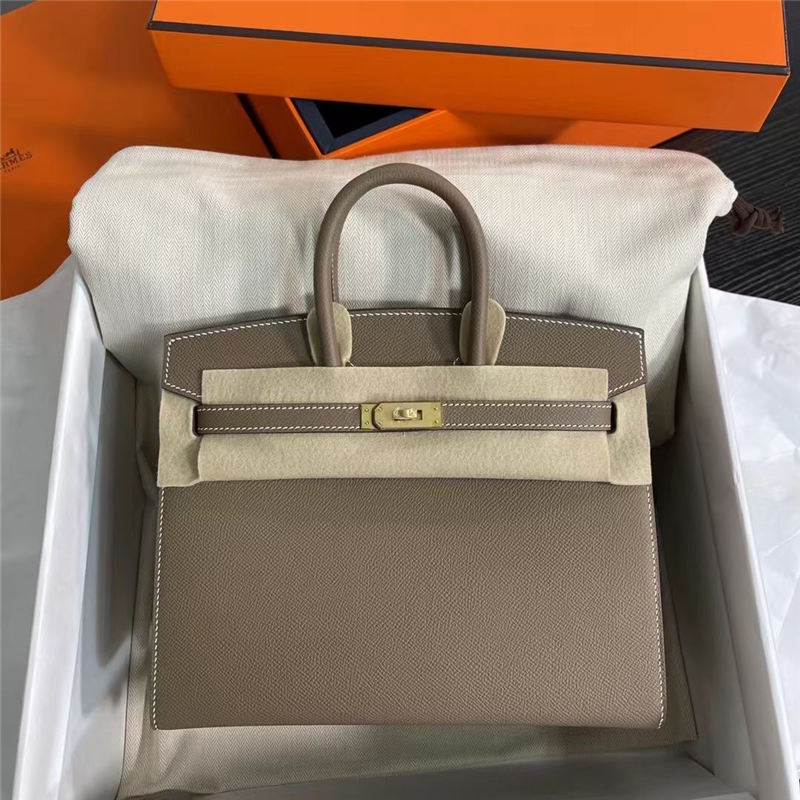 Hermes Birkin Sellier Bag 25/30cm Epsom Leather WAX Etoupe Gold-Metal High