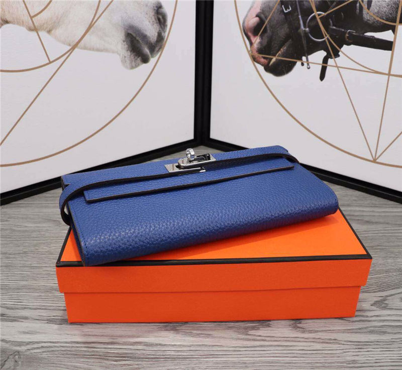 Hermes Kelly Classic Wallet Calfskin In Royal Blue High