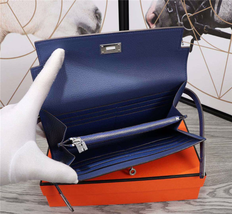 Hermes Kelly Classic Wallet Calfskin In Royal Blue High