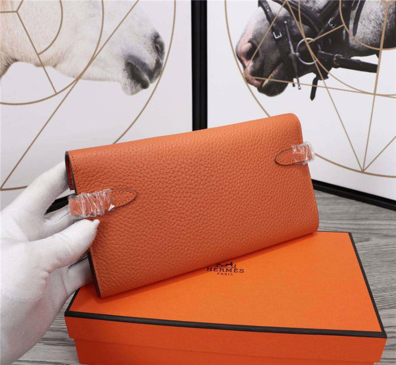 Hermes Kelly Classic Wallet Calfskin In Orange High