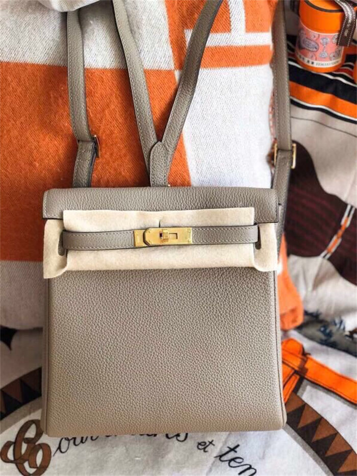 Hermes Kelly Ado PM Backpack Togo Leather WAX In Gris Asphalte Gold-Metal High