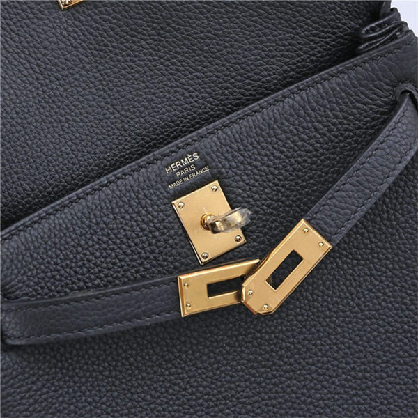 Hermes Kelly Ado PM Backpack Togo Leather WAX In Black Gold-Metal High