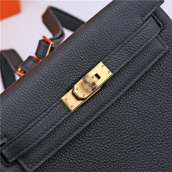 Hermes Kelly Ado PM Backpack Togo Leather WAX In Black Gold-Metal High