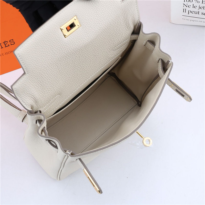 Hermes Kelly Ado PM Backpack Togo Leather WAX In Cream Gold-Metal High