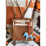 Hermes Kelly Ado PM Backpack Togo Leather WAX In Tan Silver-Metal High