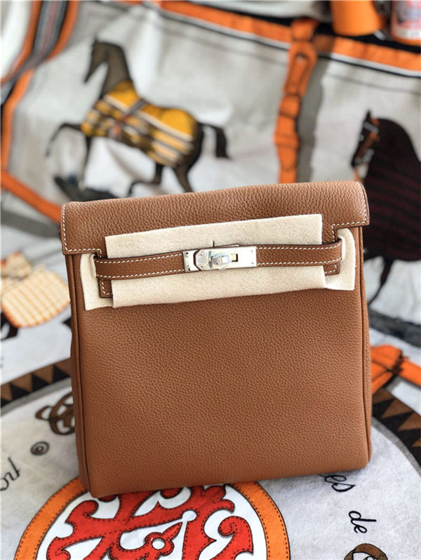 Hermes Kelly Ado PM Backpack Togo Leather WAX In Tan Silver-Metal High