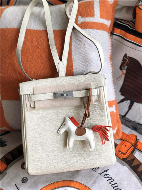 Hermes Kelly Ado PM Backpack Togo Leather WAX In Cream Silver-Metal High