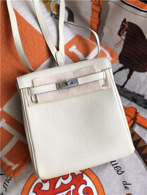 Hermes Kelly Ado PM Backpack Togo Leather WAX In Cream Silver-Metal High