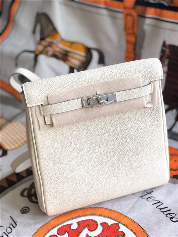 Hermes Kelly Ado PM Backpack Togo Leather WAX In Cream Silver-Metal High