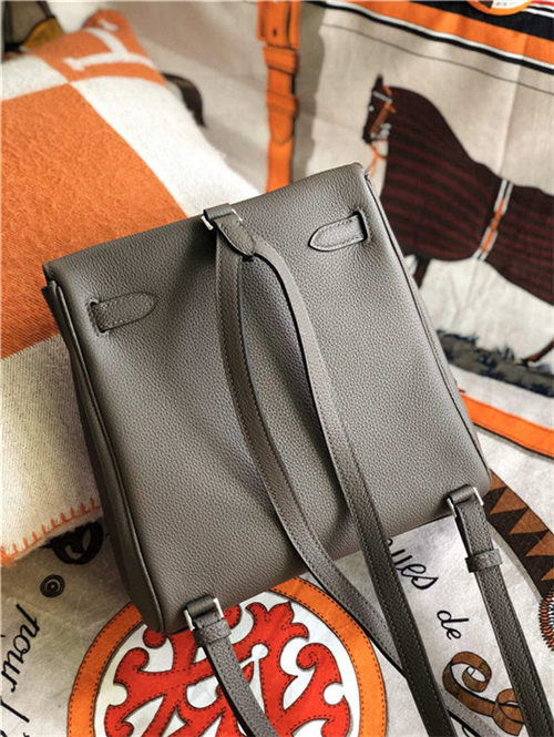 Hermes Kelly Ado PM Backpack Togo Leather WAX In Tin Grey Silver-Metal High