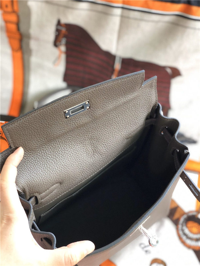 Hermes Kelly Ado PM Backpack Togo Leather WAX In Tin Grey Silver-Metal High