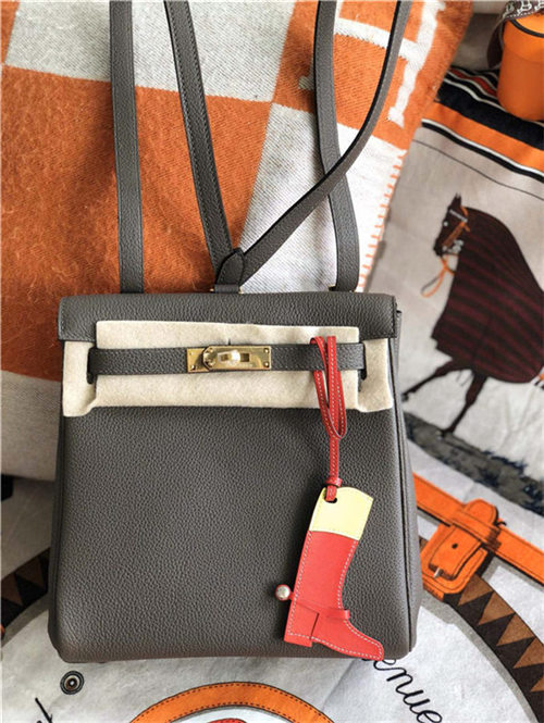 Hermes Kelly Ado PM Backpack Togo Leather WAX In Tin Grey Gold-Metal High