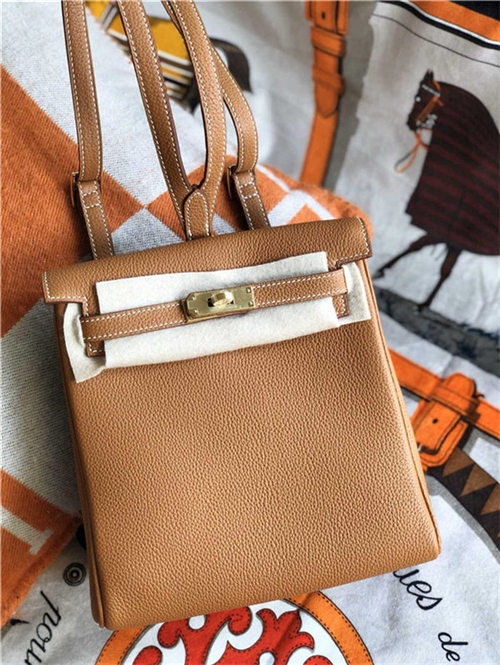 Hermes Kelly Ado PM Backpack Togo Leather WAX In Camel Gold-Metal High