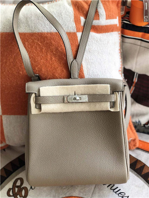 Hermes Kelly Ado PM Backpack Togo Leather WAX In Gris Asphalte Silver-Metal High