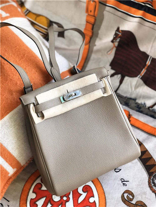 Hermes Kelly Ado PM Backpack Togo Leather WAX In Gris Asphalte Silver-Metal High