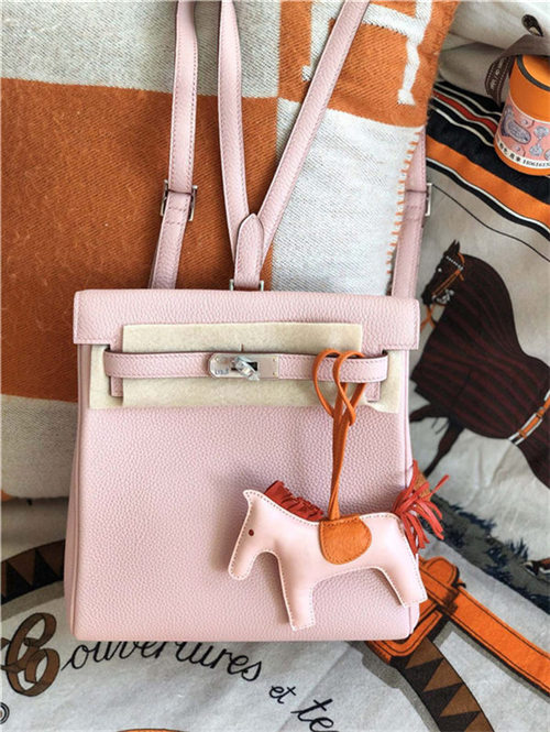 Hermes Kelly Ado PM Backpack Togo Leather WAX In Lt-Pink Silver-Metal High