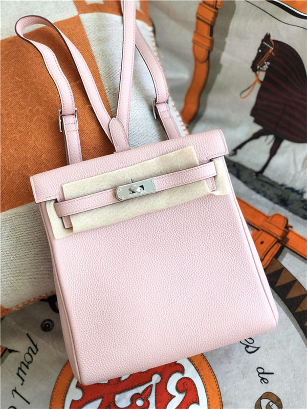 Hermes Kelly Ado PM Backpack Togo Leather WAX In Lt-Pink Silver-Metal High