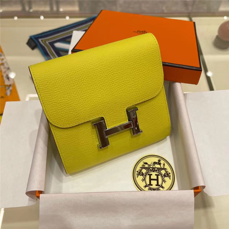 Hermes Constance Compact Wallet Epsom Leather Yellow High