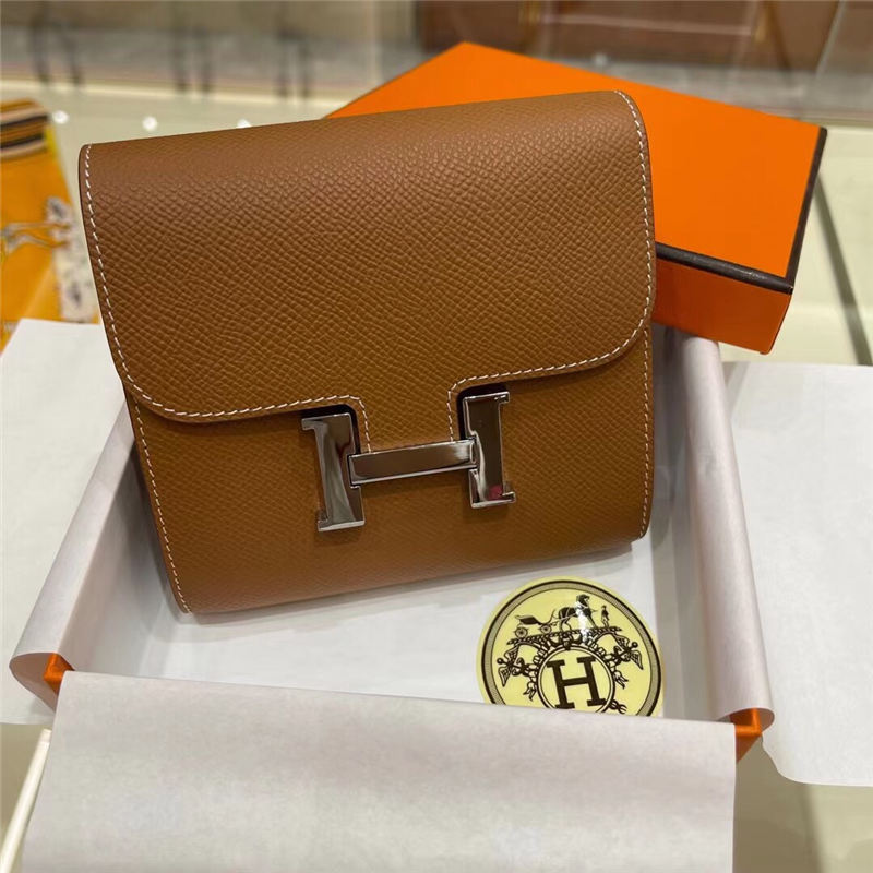 Hermes Constance Compact Wallet Epsom Leather Camel High