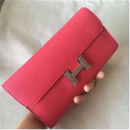 Hermes Constance Long Wallet Calfskin In Rose Red High