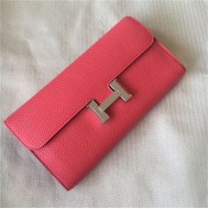 Hermes Constance Long Wallet Calfskin In Rose Red High