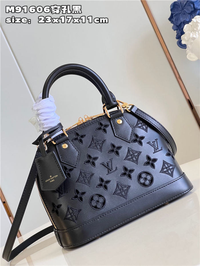 Louis Vuitton Alma BB Bag Calfskin Monogram Embroidrey M22878 Black High