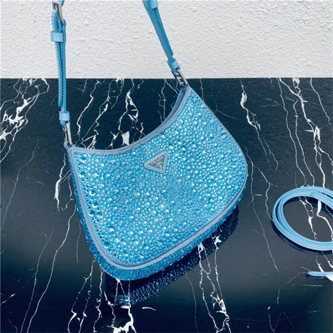 Prada Cleo satin bag with crystals 1BC169 Blue High