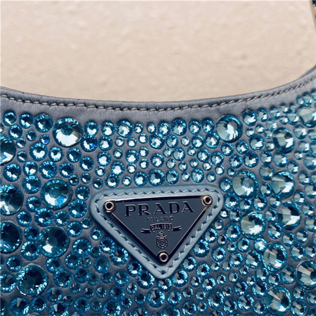 Prada Cleo satin bag with crystals 1BC169 Blue High