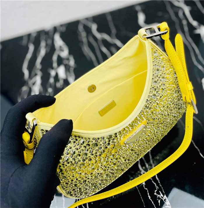 Prada Cleo satin bag with crystals 1BC169 Yellow High