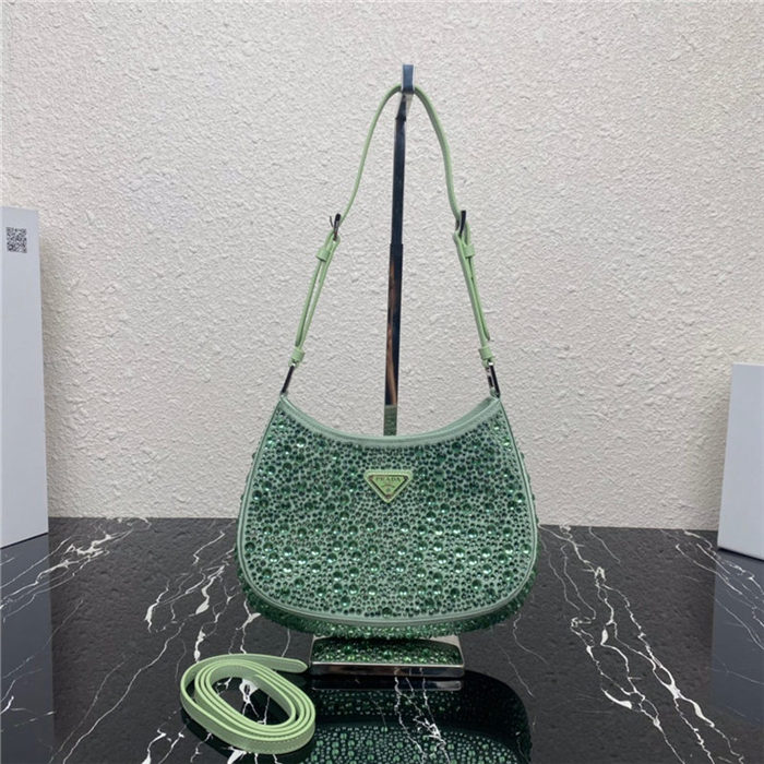 Prada Cleo satin bag with crystals 1BC169 Green High