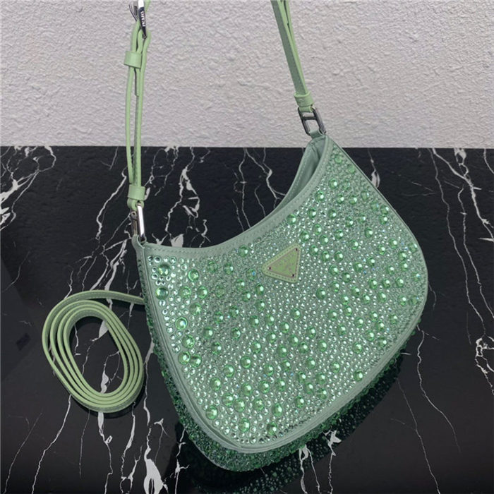 Prada Cleo satin bag with crystals 1BC169 Green High