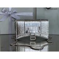 WOMEN'S HOURGLASS WALLET ON CHAIN IN Shiny Crocodile Embossed Silver High