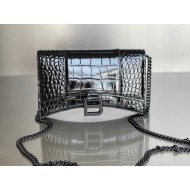 WOMEN'S HOURGLASS WALLET ON CHAIN IN Shiny Crocodile Embossed Black-Black High