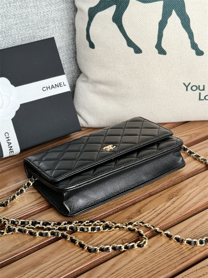 Classic Wallet on Chain AP0250 Lambskin Black Gold Metal B