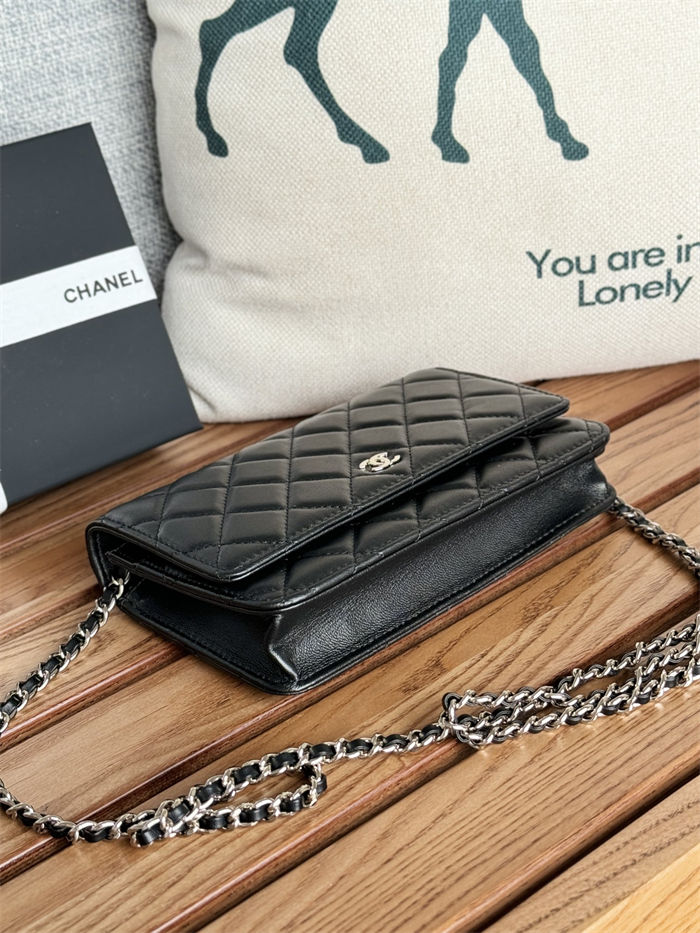 Classic Wallet on Chain AP0250 Lambskin Black Silver Metal B