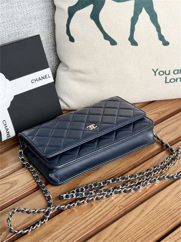 Classic Wallet on Chain AP0250 Lambskin Navy Silver Metal B