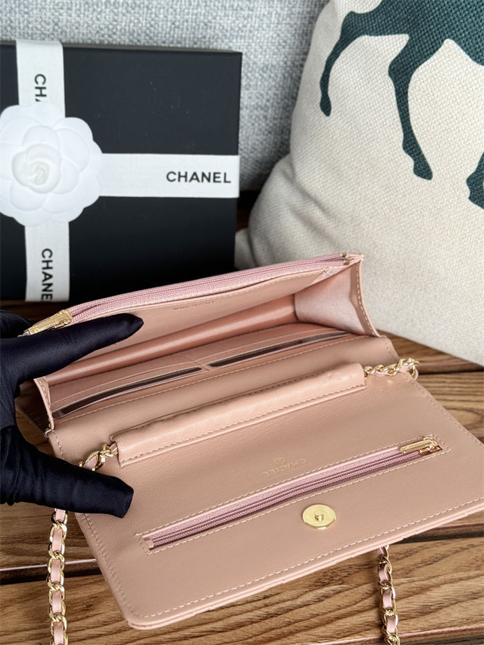 Classic Wallet on Chain AP0250 Lambskin Pink Gold Metal B