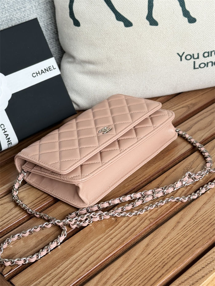 Classic Wallet on Chain AP0250 Lambskin Pink Silver Metal B