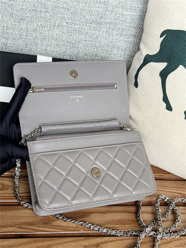 Classic Wallet on Chain AP0250 Lambskin Grey Silver Metal B